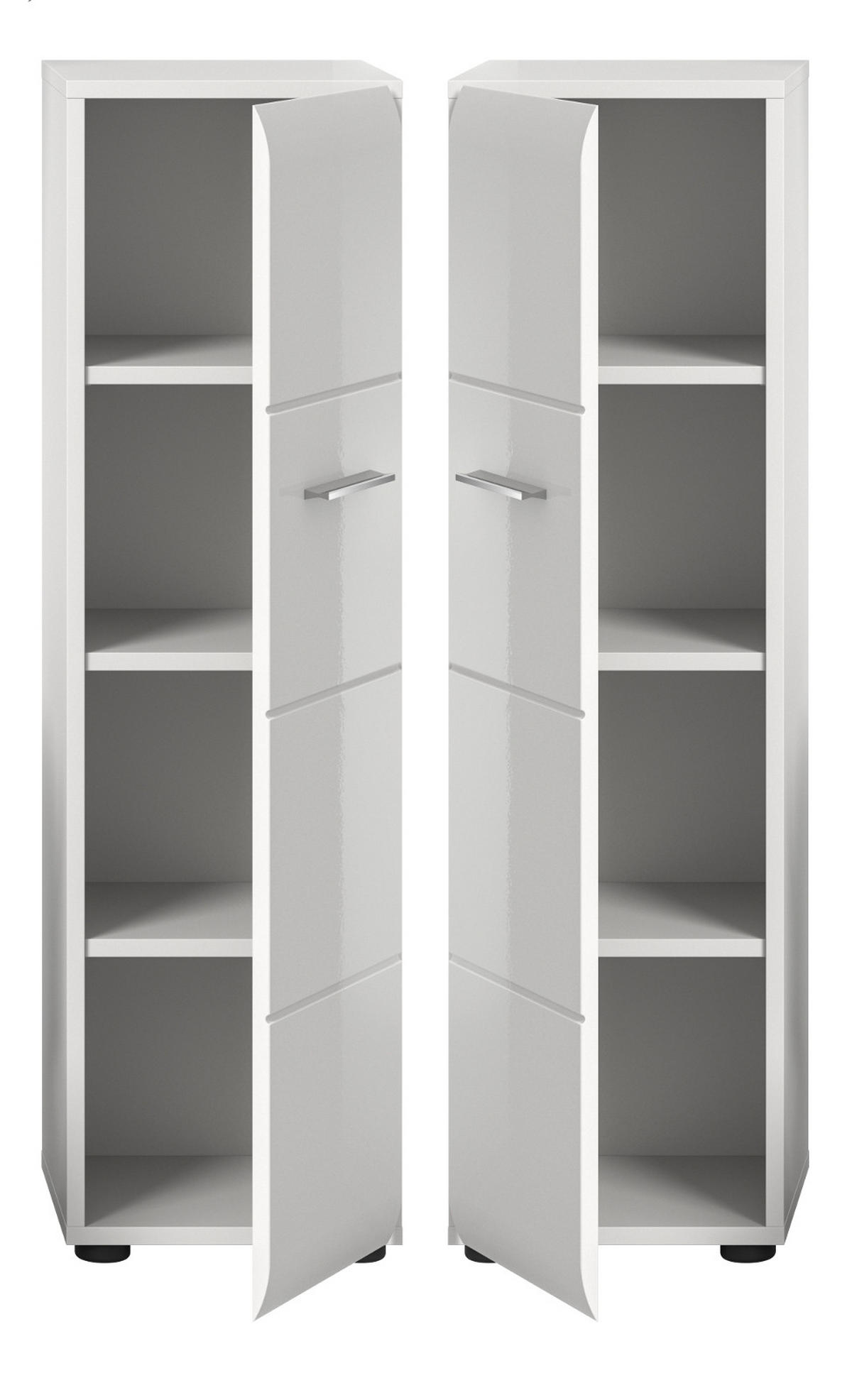 BADOMMODE weiß Hochglanz 30 x 106 cm, Badezimmer Schrank hängend oder stehend - Weiß Hochglanz/Silberfarben, Holzwerkstoff/Kunststoff (30/106/30cm) - Inn.Furn