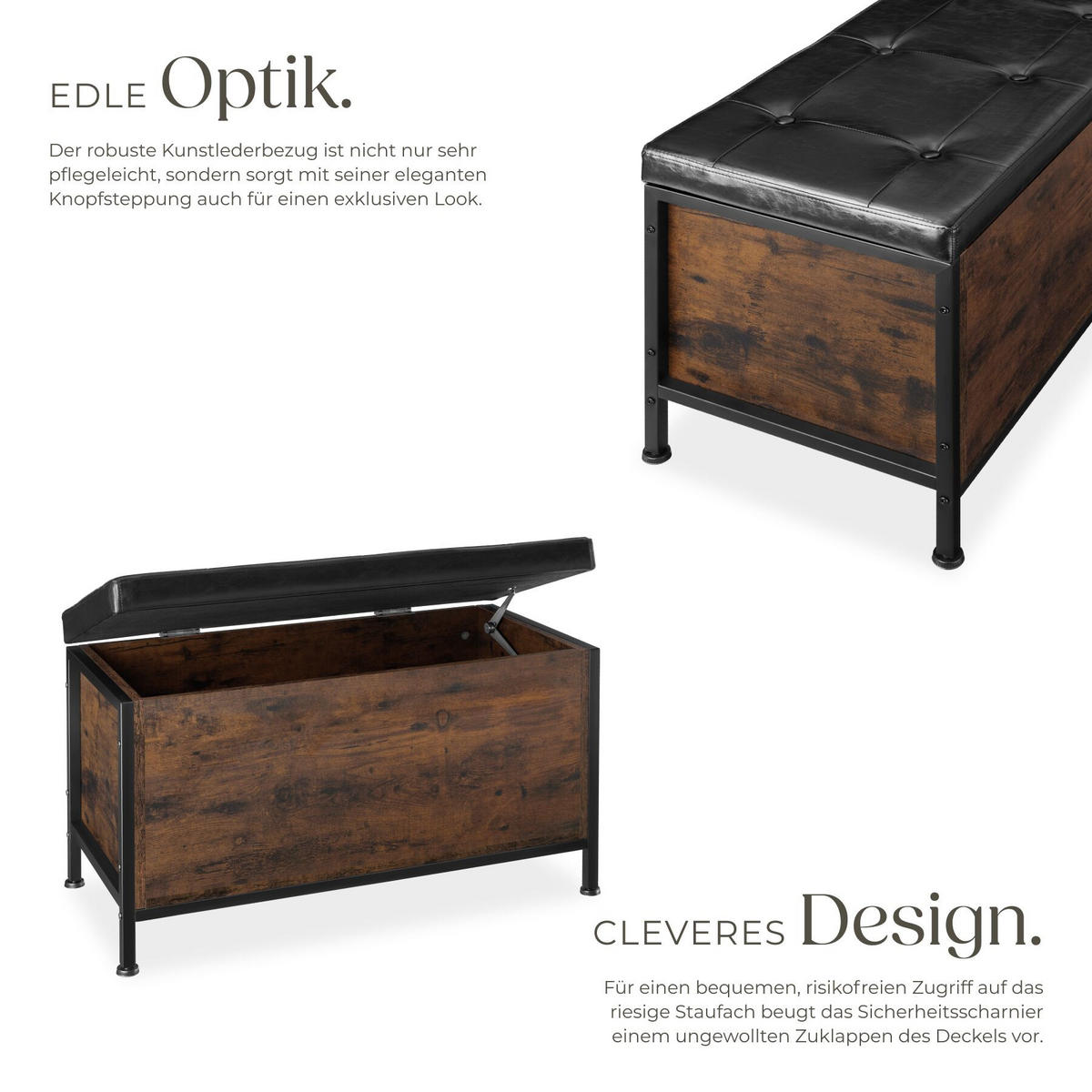 SITZTRUHE Calico, Kunstlederbezug, Industrial Holz dunkel, rustikal - Rostfarben, Holzwerkstoff (41.5/50.5/81.5cm) - tectake
