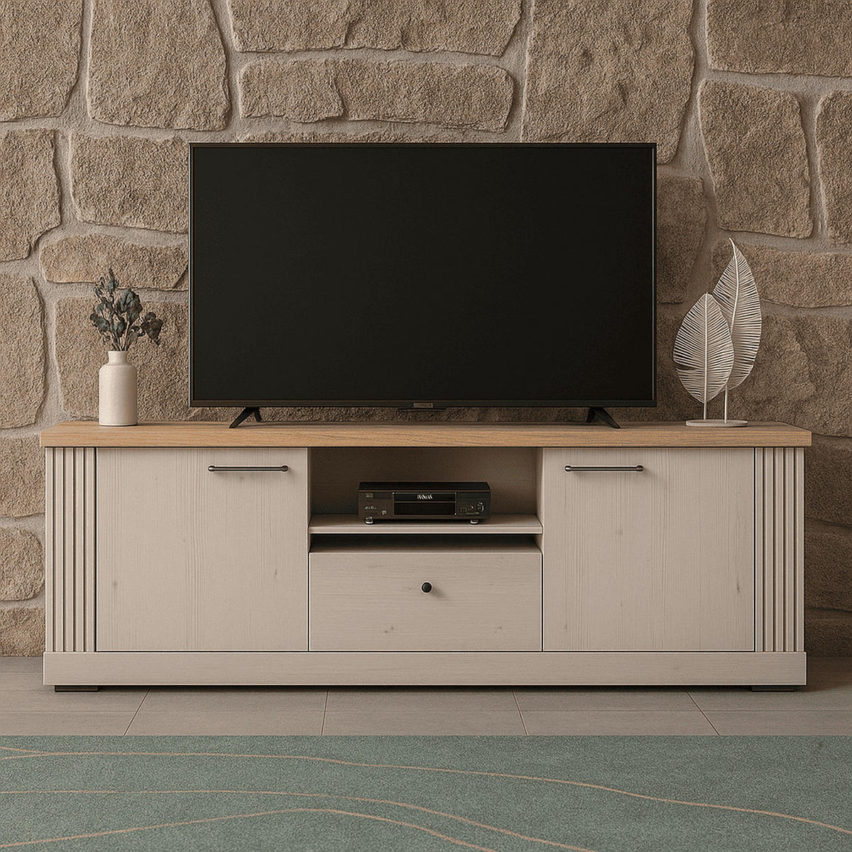 TV-MÖBEL mit 1 fach, 2 türen und 1 schublade - country 211/44/58 cm - Weiß, Holzwerkstoff (44/58/211cm) - Calicosy