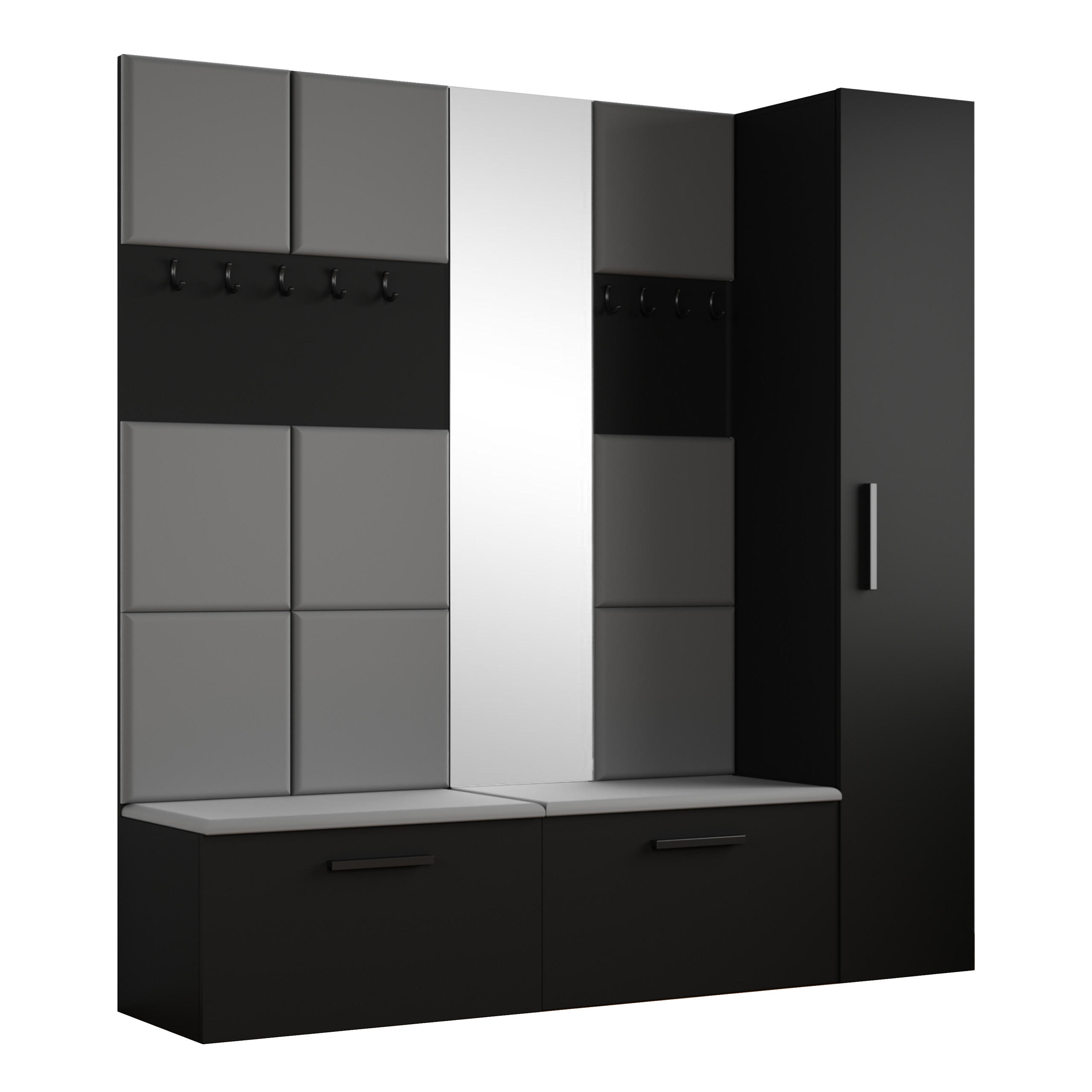 GARDEROBENSCHRANK MODULO 201,2/204/40 cm Modern Garderobe-Set Schwarz - Schwarz/Grau, Holzwerkstoff (201.2/204/40cm) - MASSENO