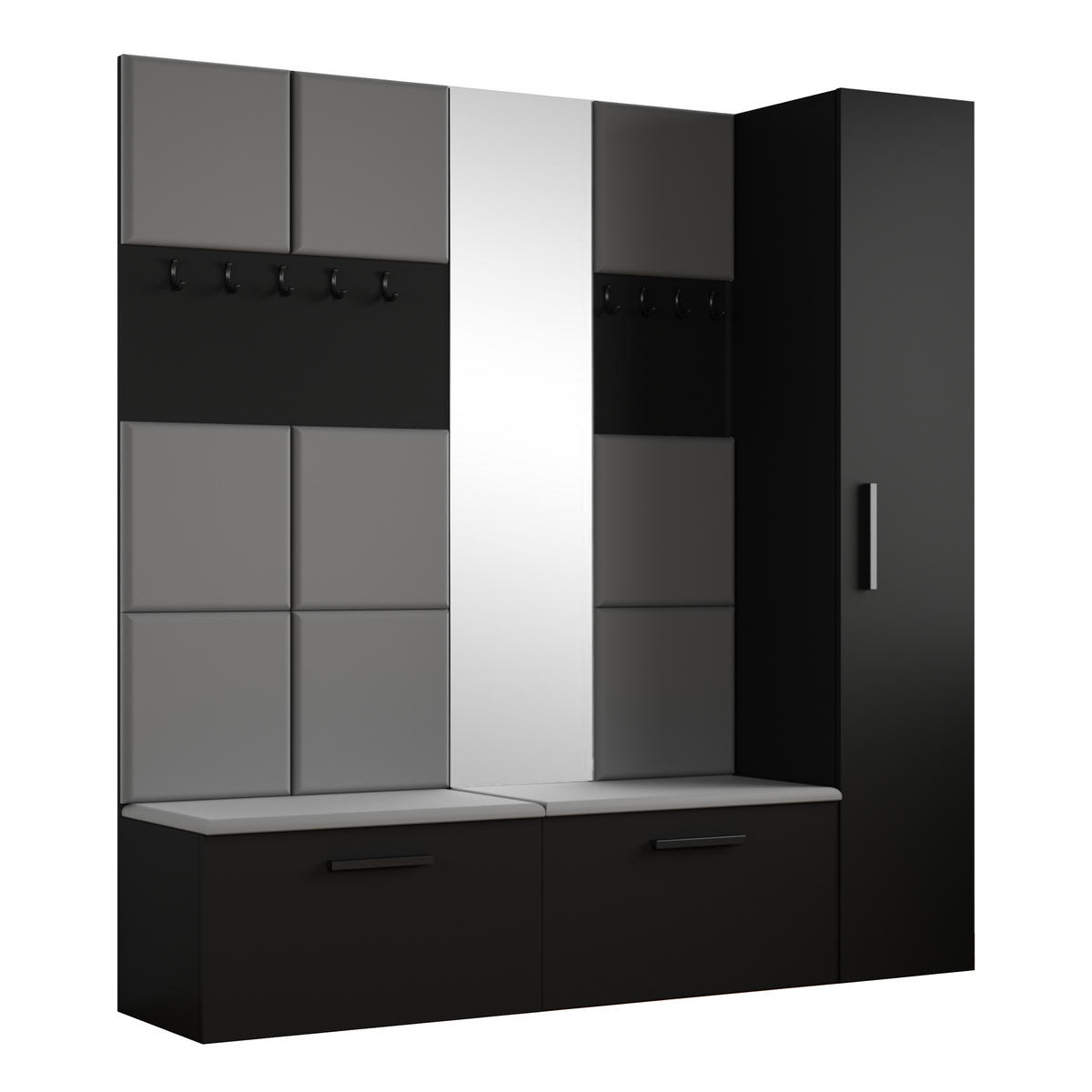 GARDEROBENSCHRANK MODULO 201,2/204/40 cm Modern Garderobe-Set Schwarz - Schwarz/Grau, Holzwerkstoff (201.2/204/40cm) - MASSENO