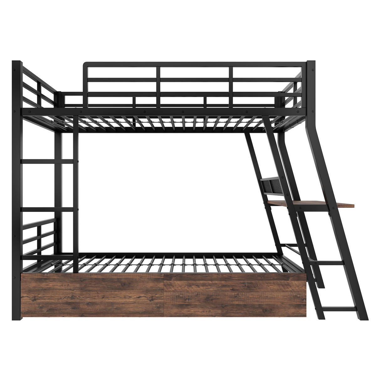 ETAGENBETT 90/200 cm DE-04524, mit LED, Schreibtisch und Schubladen in Schwarz - Schwarz, Metall (90/200cm) - ComfortXL
