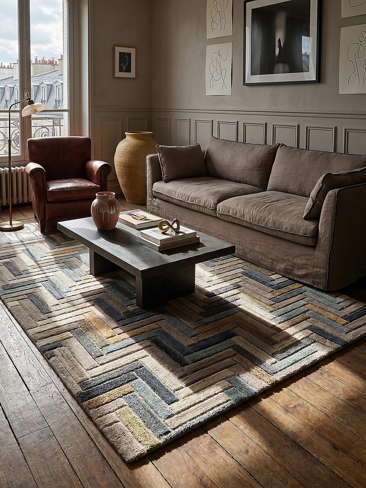 WOLLTEPPICH Mosaik-Design mehrfarbig ESK FINN - Blau, Textil (230/160cm) - KADIMA DESIGN