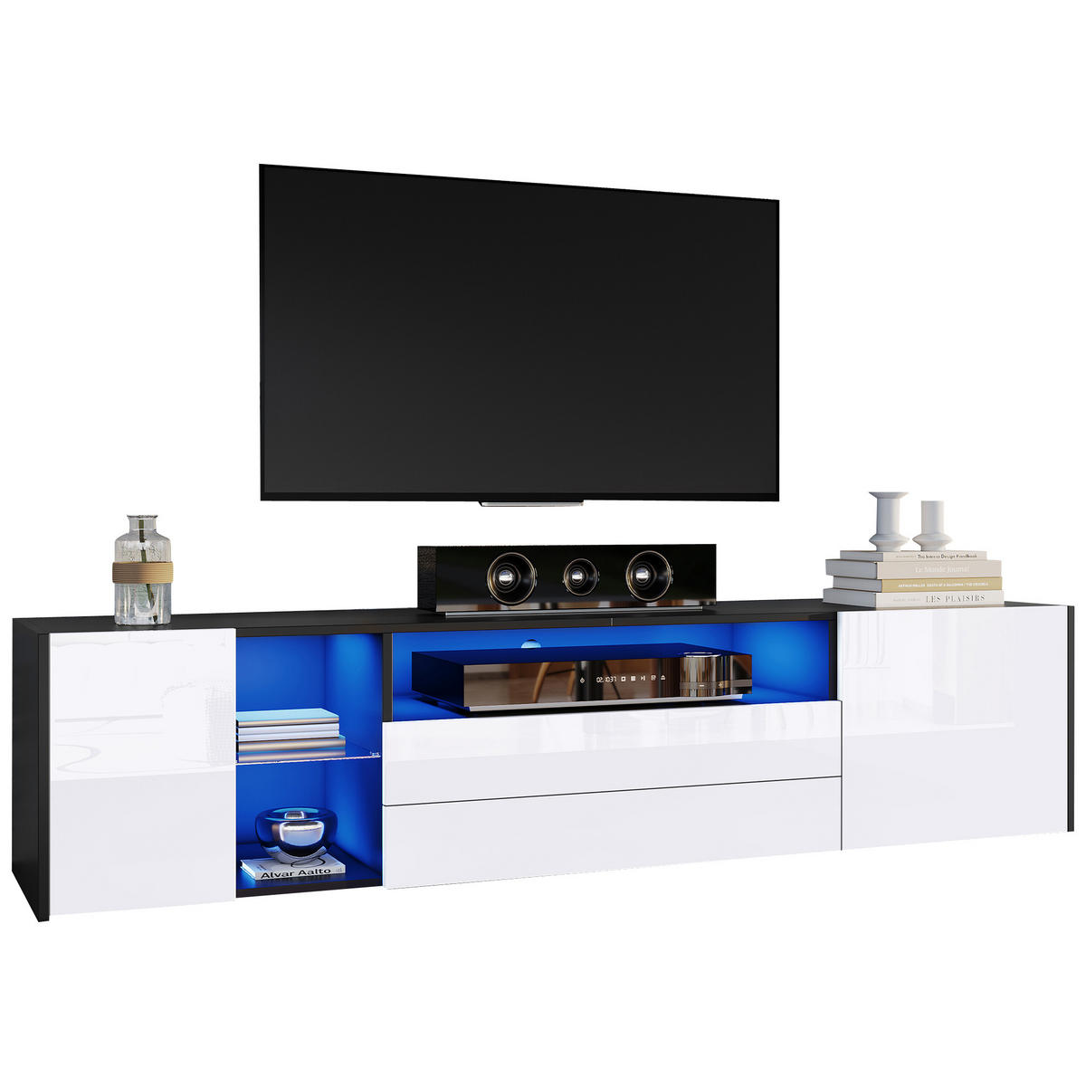 TV-LOWBOARD Spleiß Schwarz-Weiß 180/40/45 cm - Weiß, Holzwerkstoff (180/45/40cm) - PANGIVO