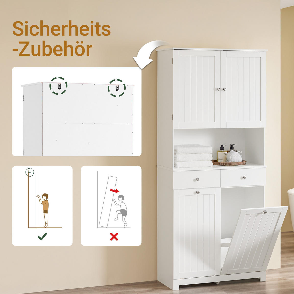 BADEZIMMERSCHRANK Weiß 78x38x181cm - Weiß, Holzwerkstoff (78/181/38cm) - SoBuy