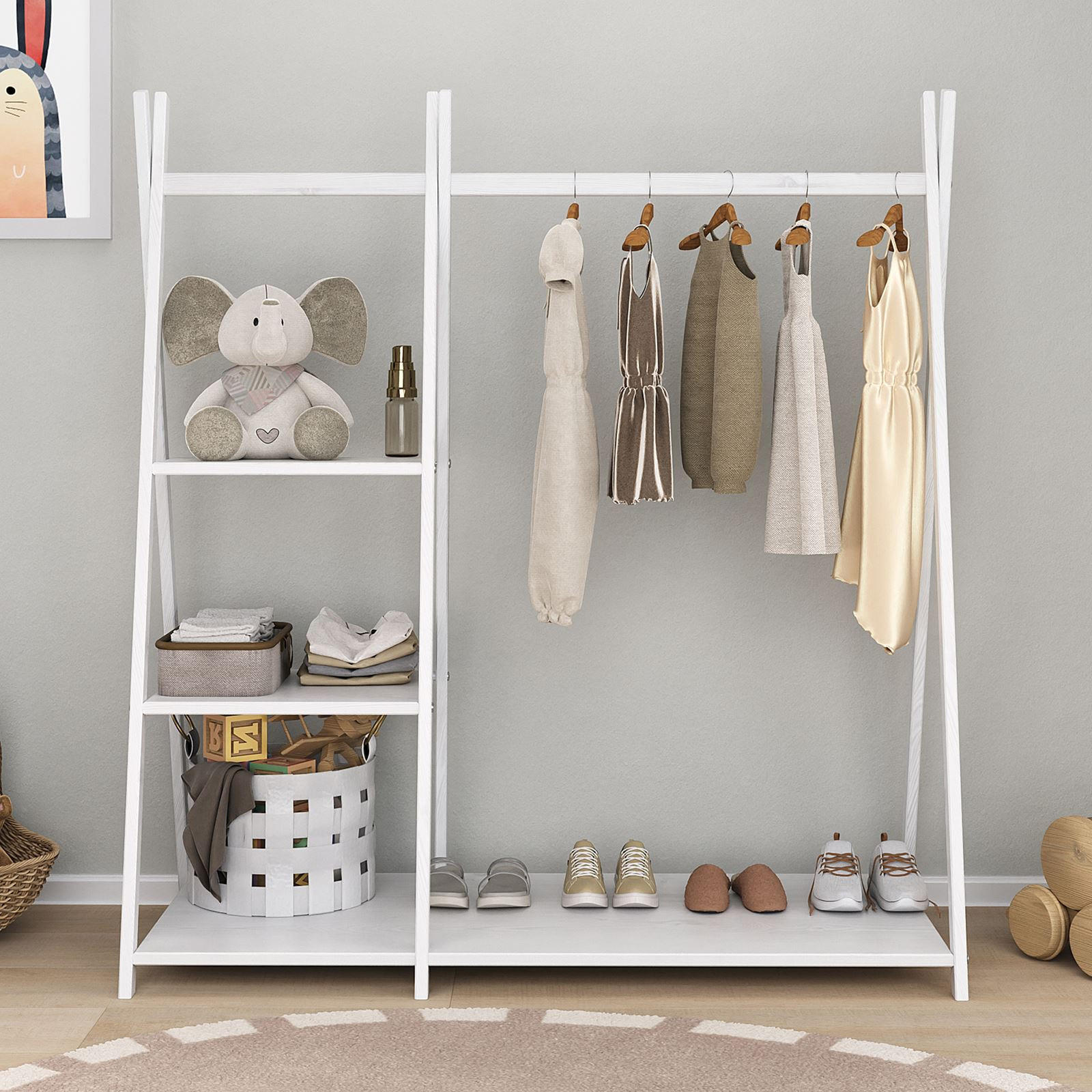 KINDERGARDEROBE LOTTE - Weiß, Holz (108/115/47cm) - IDIMEX