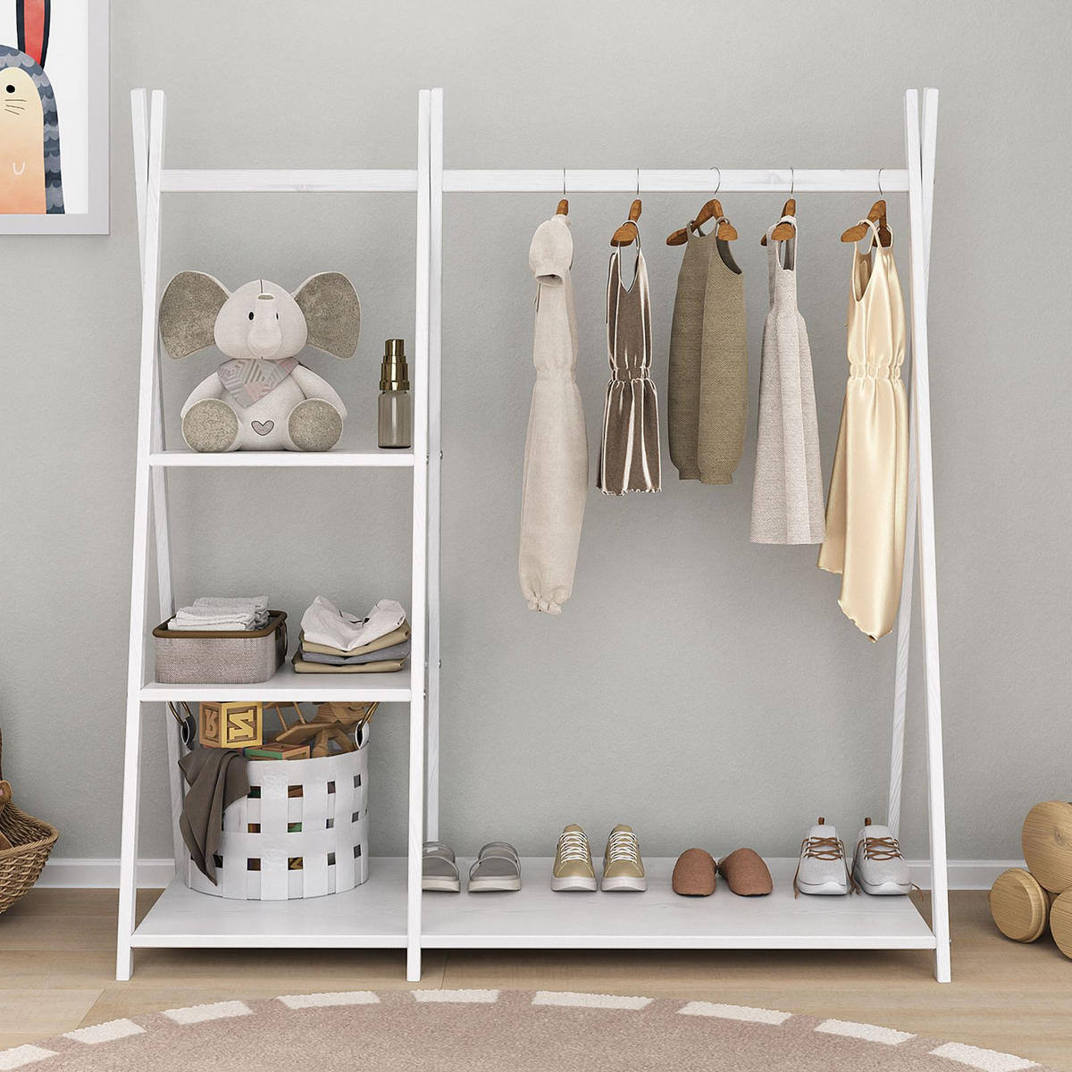 KINDERGARDEROBE LOTTE weiß - Weiß, Holz (108/115/47cm) - IDIMEX