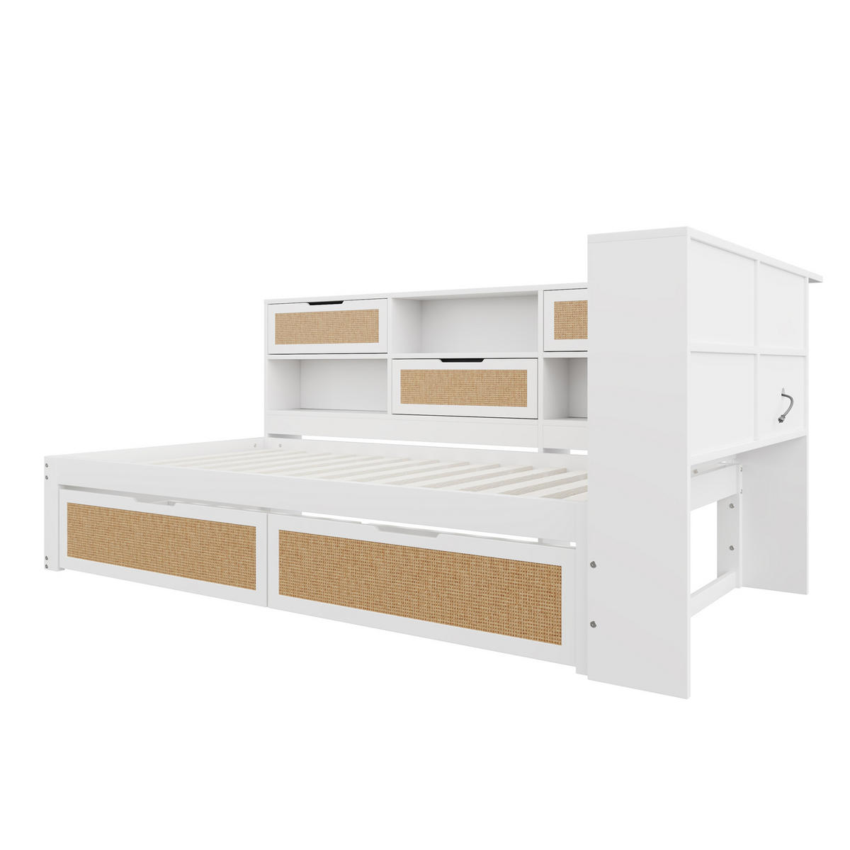 BETT aus Massivholz 90/200 cm mit Schublade und USB-Anschluss Weiß - Weiß, Holz (90/200cm) - OKWISH