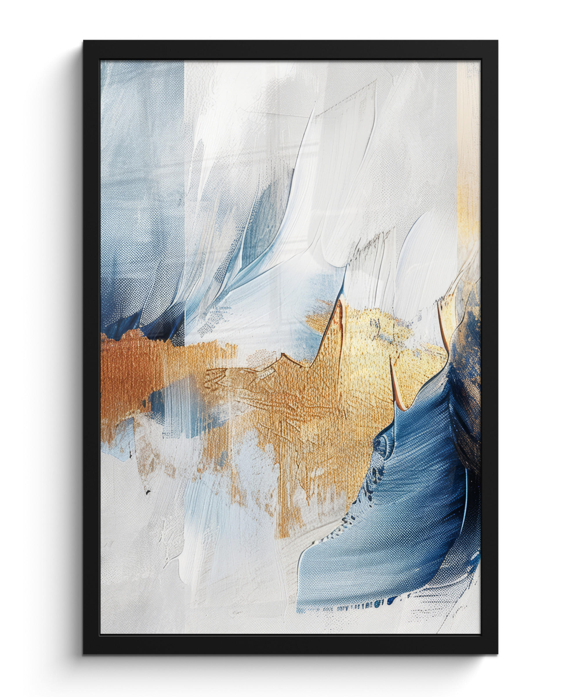 GERAHMTES BILD Gold - Blau - Aquarell - Kunst - Modern 40x60 cm - Hellblau, Papier (40/60cm) - MuchoWow