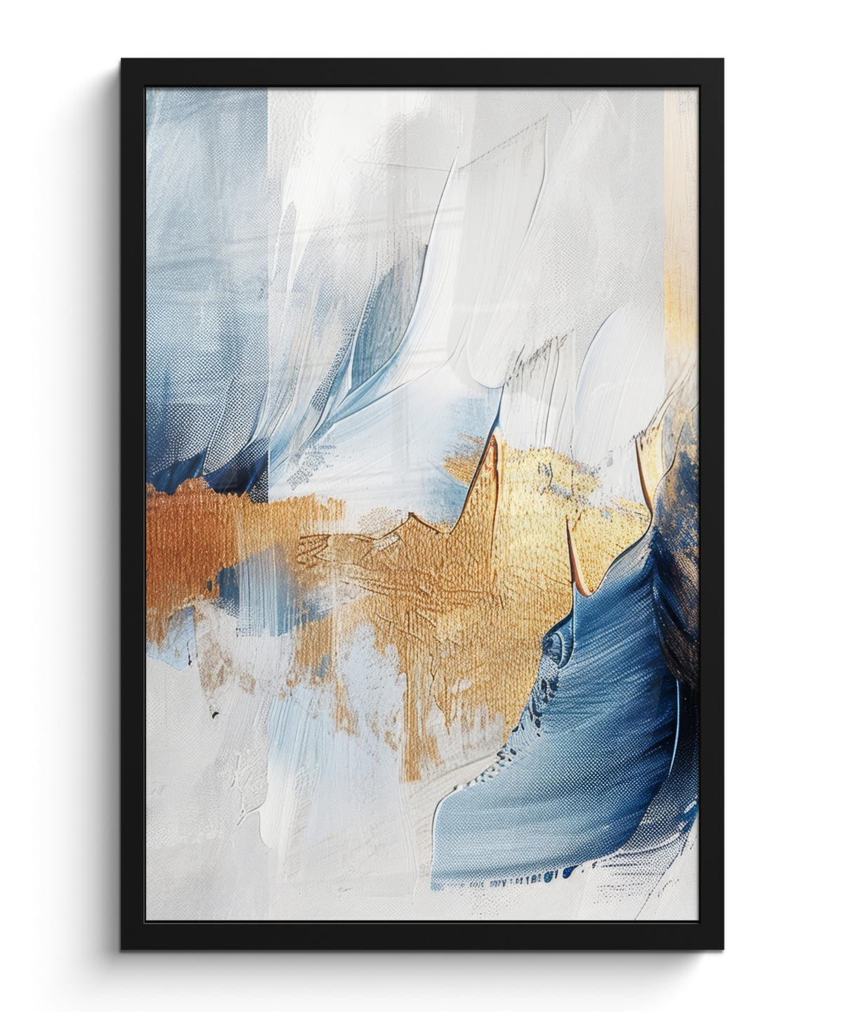 GERAHMTES BILD Gold - Blau - Aquarell - Kunst - Modern 40x60 cm - Hellblau, Papier (40/60cm) - MuchoWow