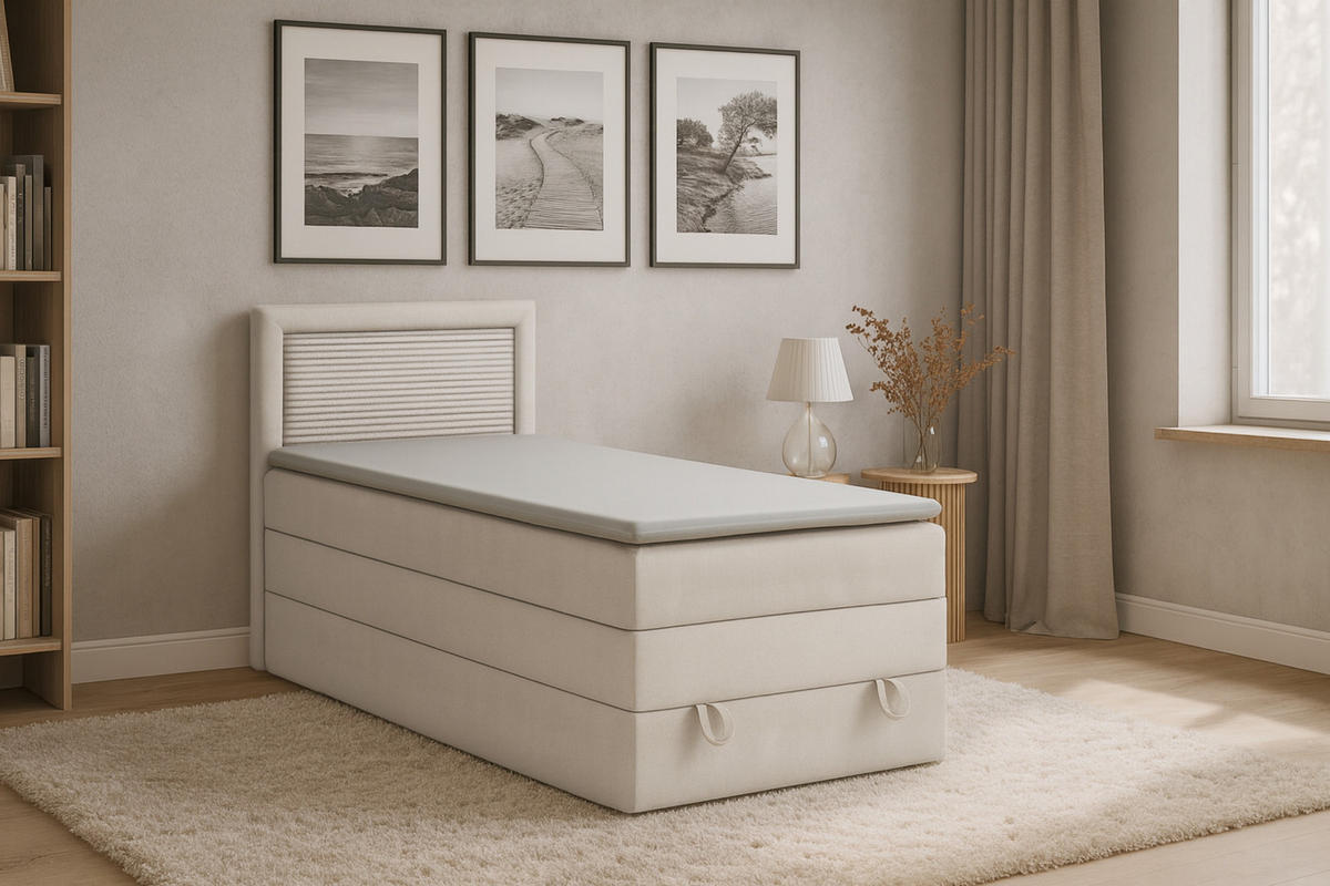 BOXBETT NORA 90/200 in Velours Ecru - Ecru, Holz/Holzwerkstoff (90/200cm) - Deine Möbel 24