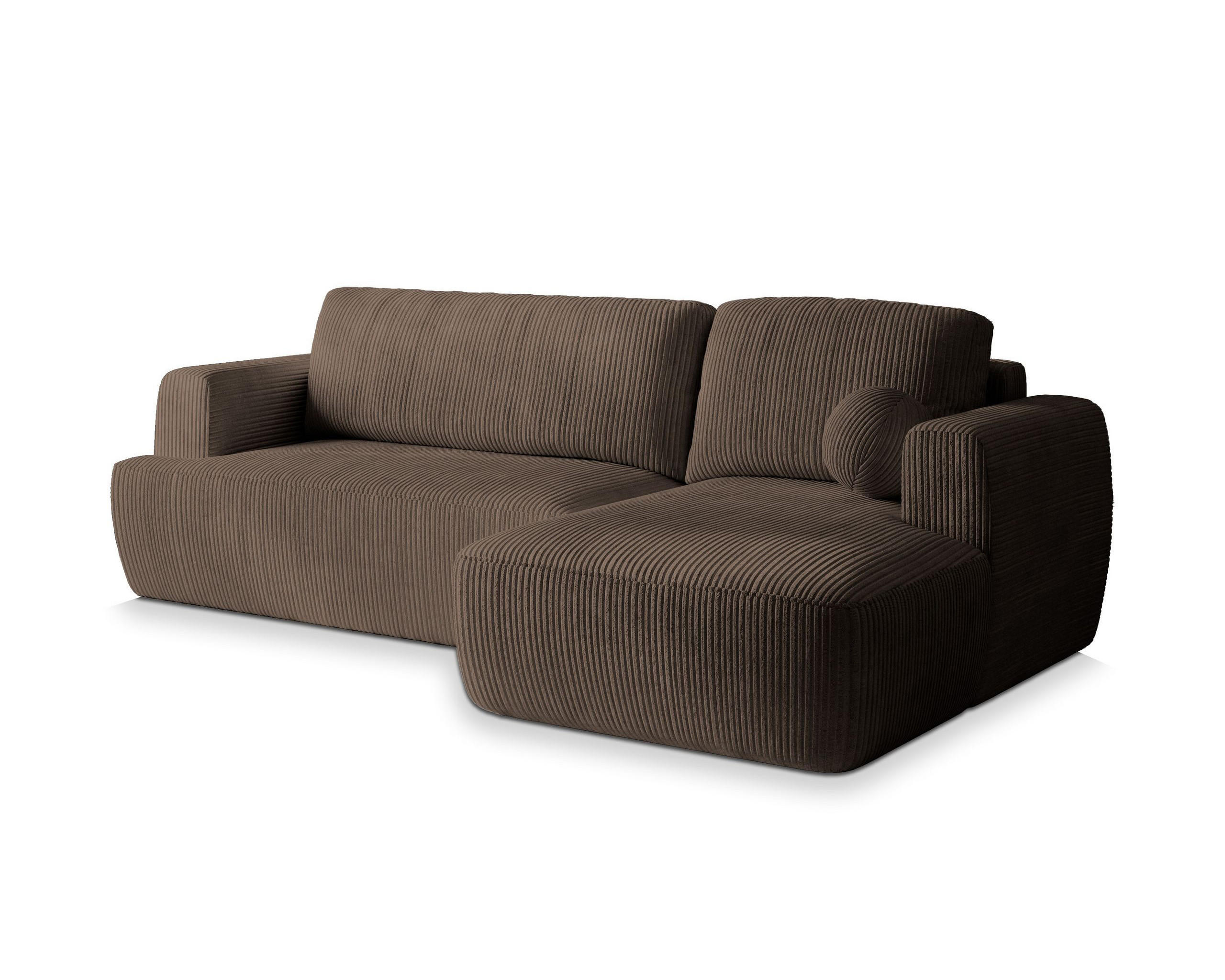 ECKSOFA SENTI P R-S Braun Kordstoff mit Schlaffunktion - Braun, Holz (246/148cm) - MASSENO