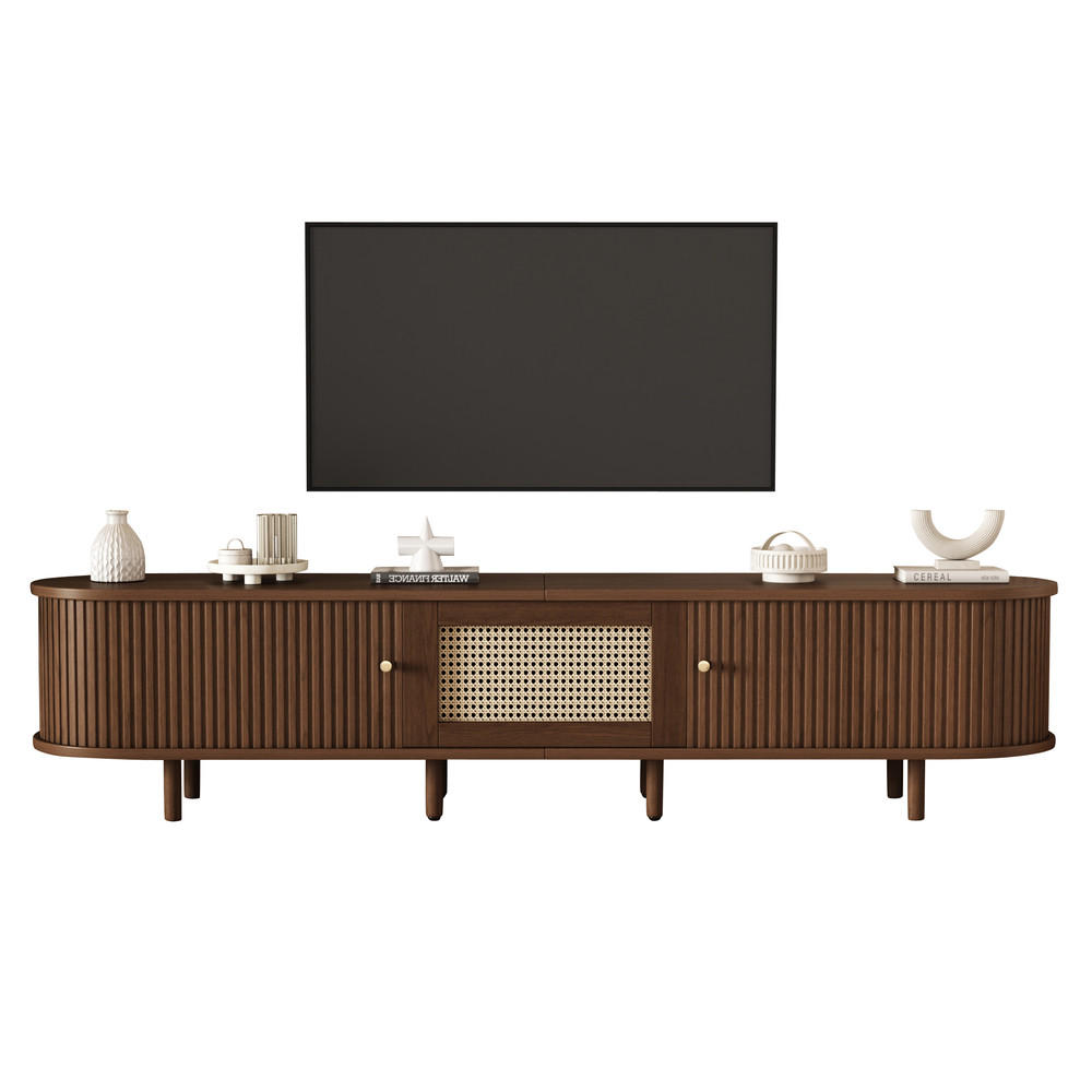 TV-STÄNDER 180cm Oval Nussbaum Rattan-Design verstellbare Füße - Braun, Holz (49.5/14.5/120cm) - FLIEKS