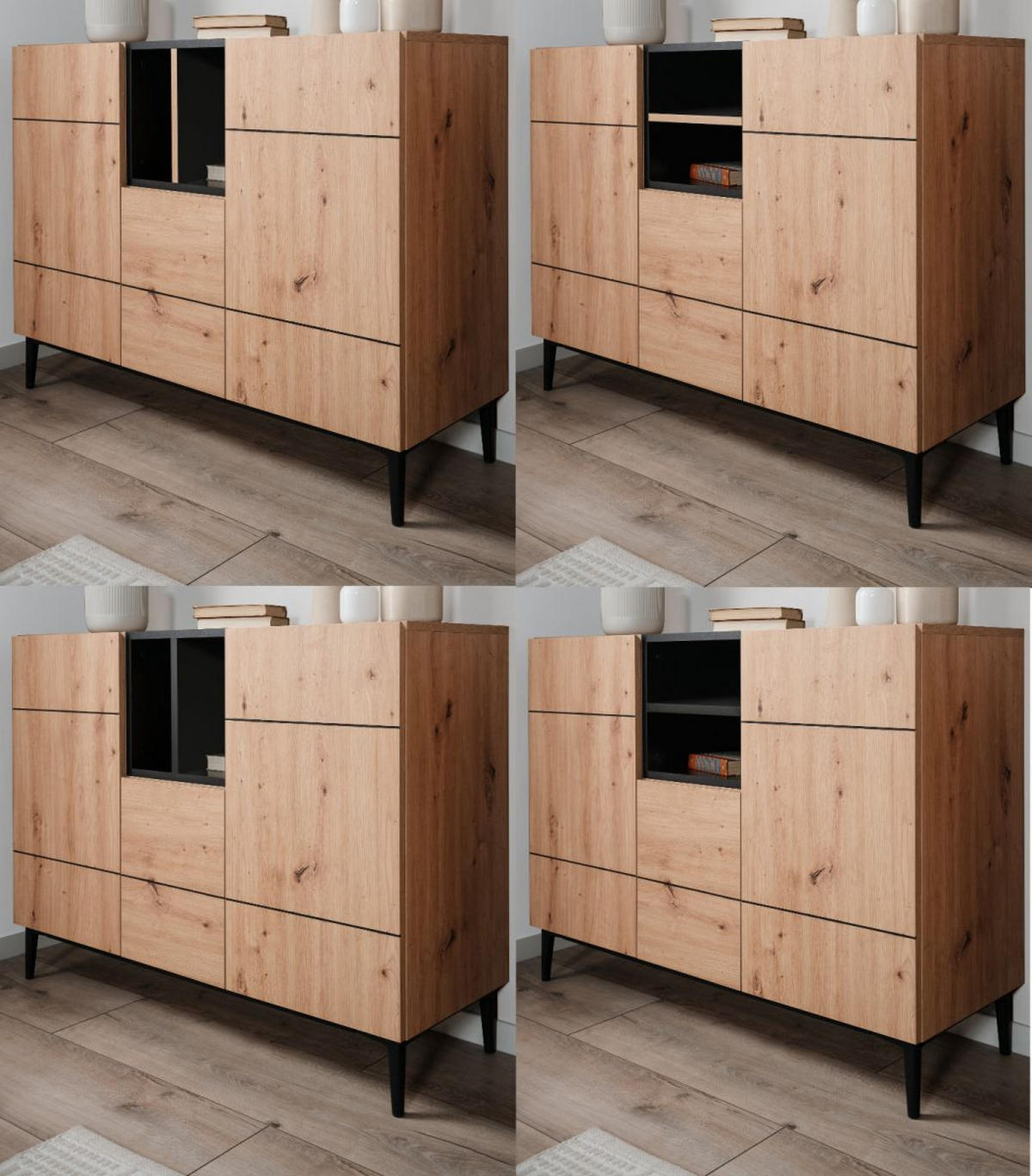 KOMMODE Eiche Artisan, schwarz 120 cm, Sideboard mit viel Stauraum - Schwarz/Eiche Artisan, Holzwerkstoff (120/90/42cm) - Furn.Design