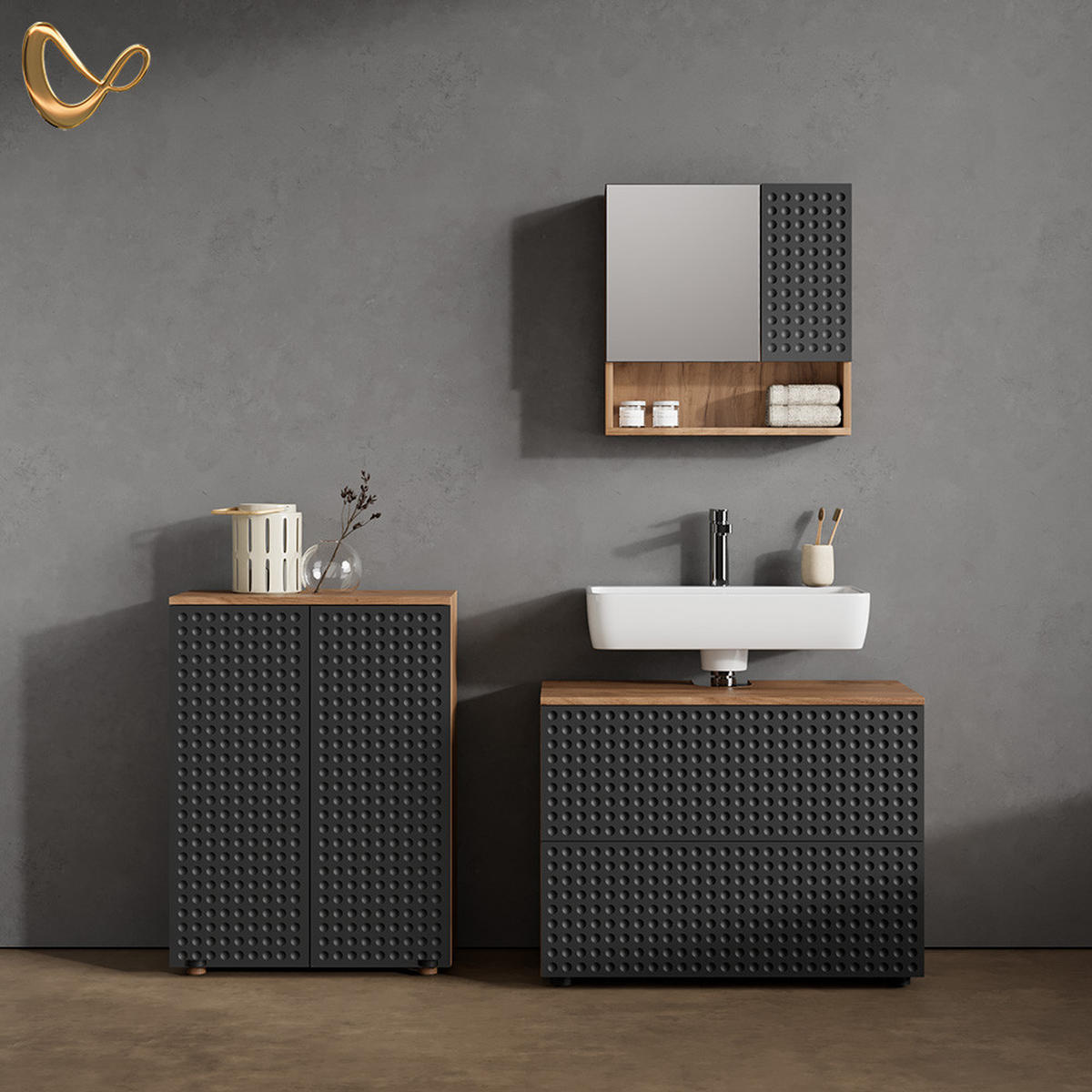 MIDISCHRANK Ronco Anthrazit gepunktet 60 x 81 cm - Eichefarben/Anthrazit, Holzwerkstoff (60/81/30cm) - Livinity®