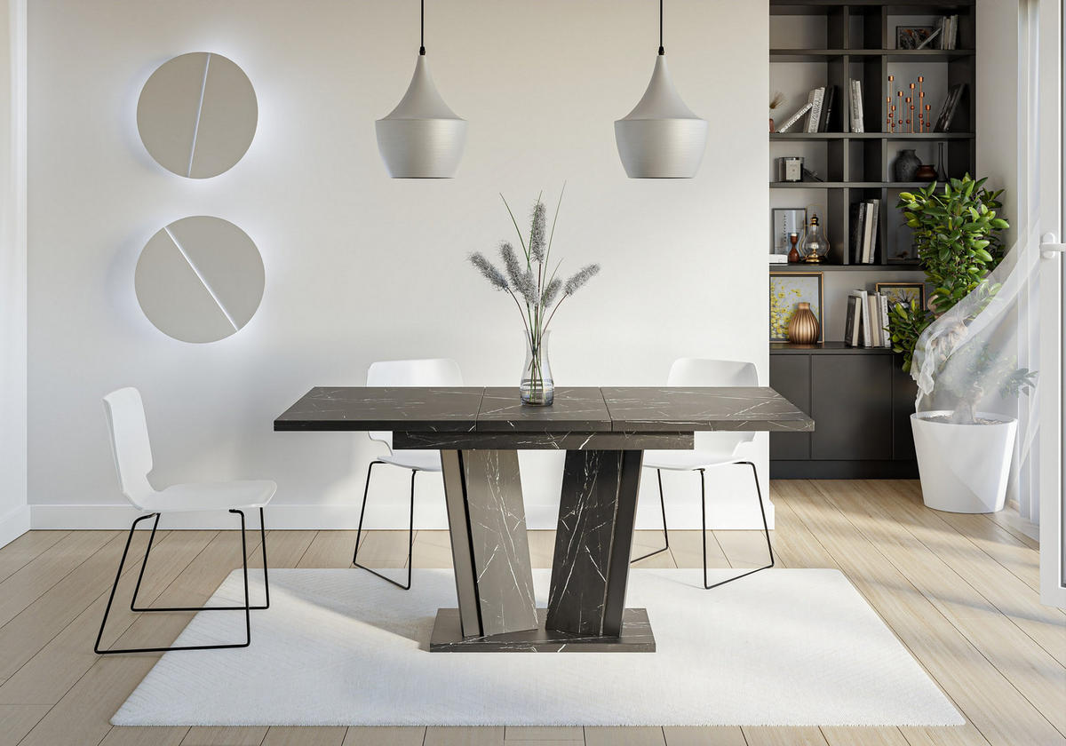 ESSTISCH SAMAR Ausziehbar 120 - 160 / 80 x 76 cm - Hellgrau/Schwarz, Holz (120/80/76cm) - MASSENO