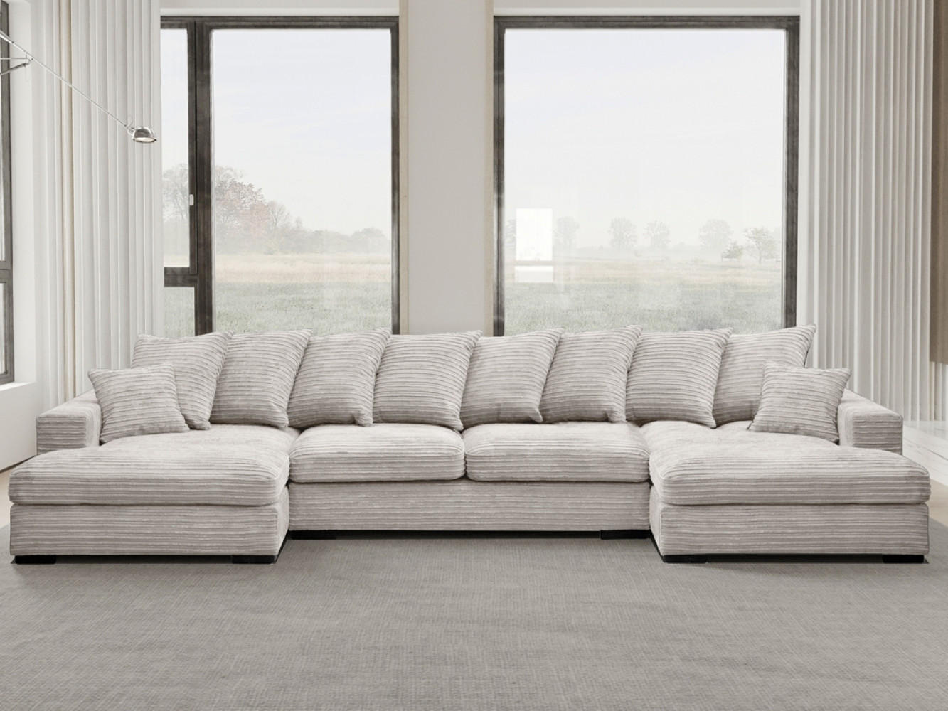 ECKSOFA mit Schlaffunktion und Bettkasten Couch U-form Gabon Stoff Zoom Perle - Beige, Holz (373/155cm) - Kaiser Möbel