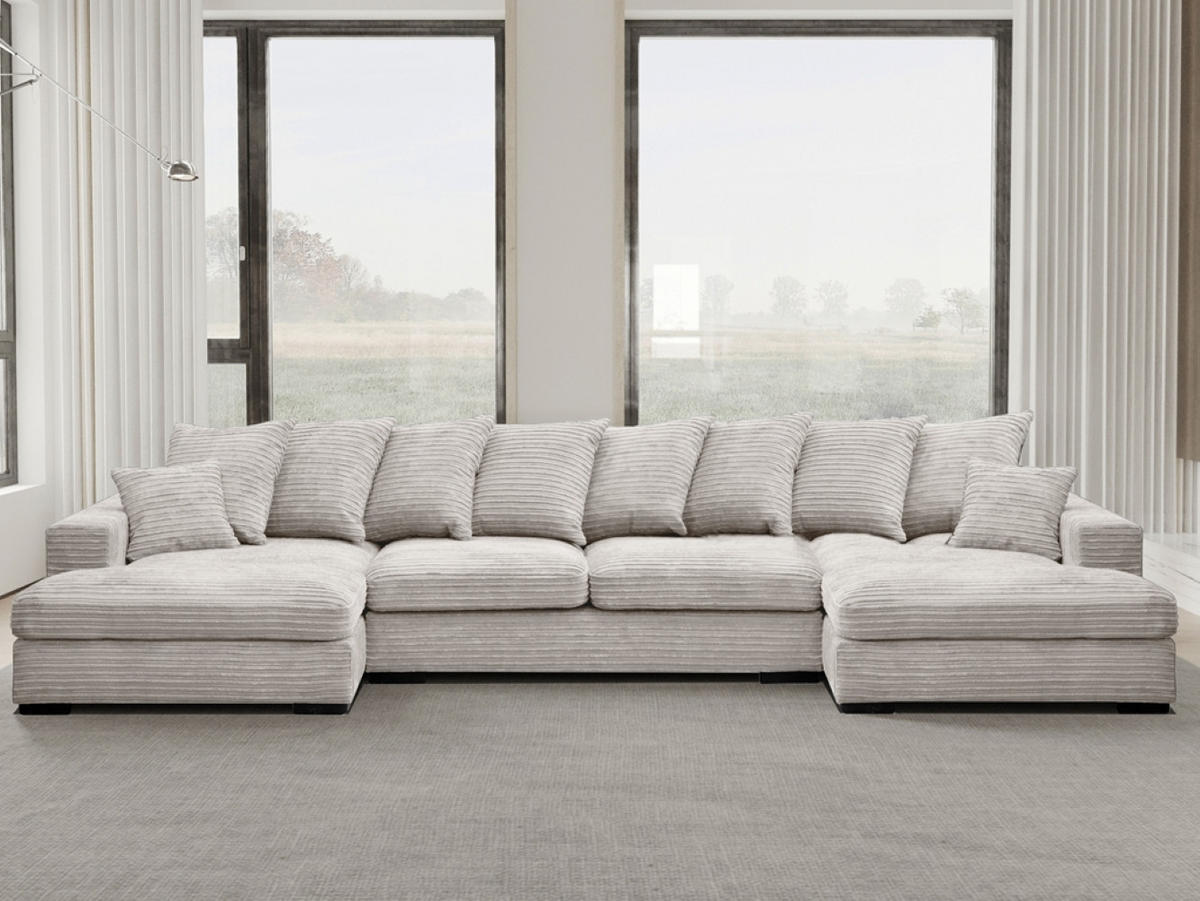 ECKSOFA mit Schlaffunktion und Bettkasten Couch U-form Gabon Stoff Zoom Perle - Beige, Holz (373/155cm) - Kaiser Möbel