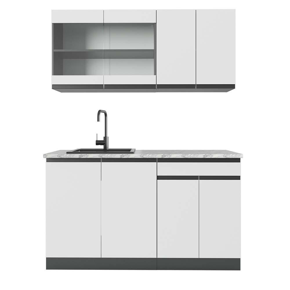 SINGLEKÜCHE R-Line Weiß/Anthrazit 140 cm, AP Marmor - Anthrazit/Weiß, Holzwerkstoff (140/81.6/60cm) - Vicco