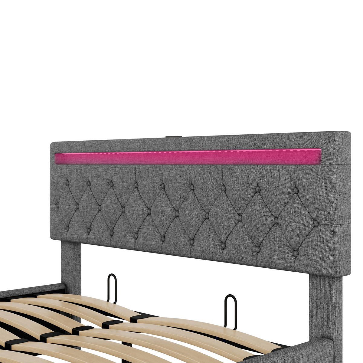 POLSTERBETT 160/200 cm Grau mit LED-Umgebungslicht und USB-Anschluss - Grau, Textil (160/200cm) - OKWISH