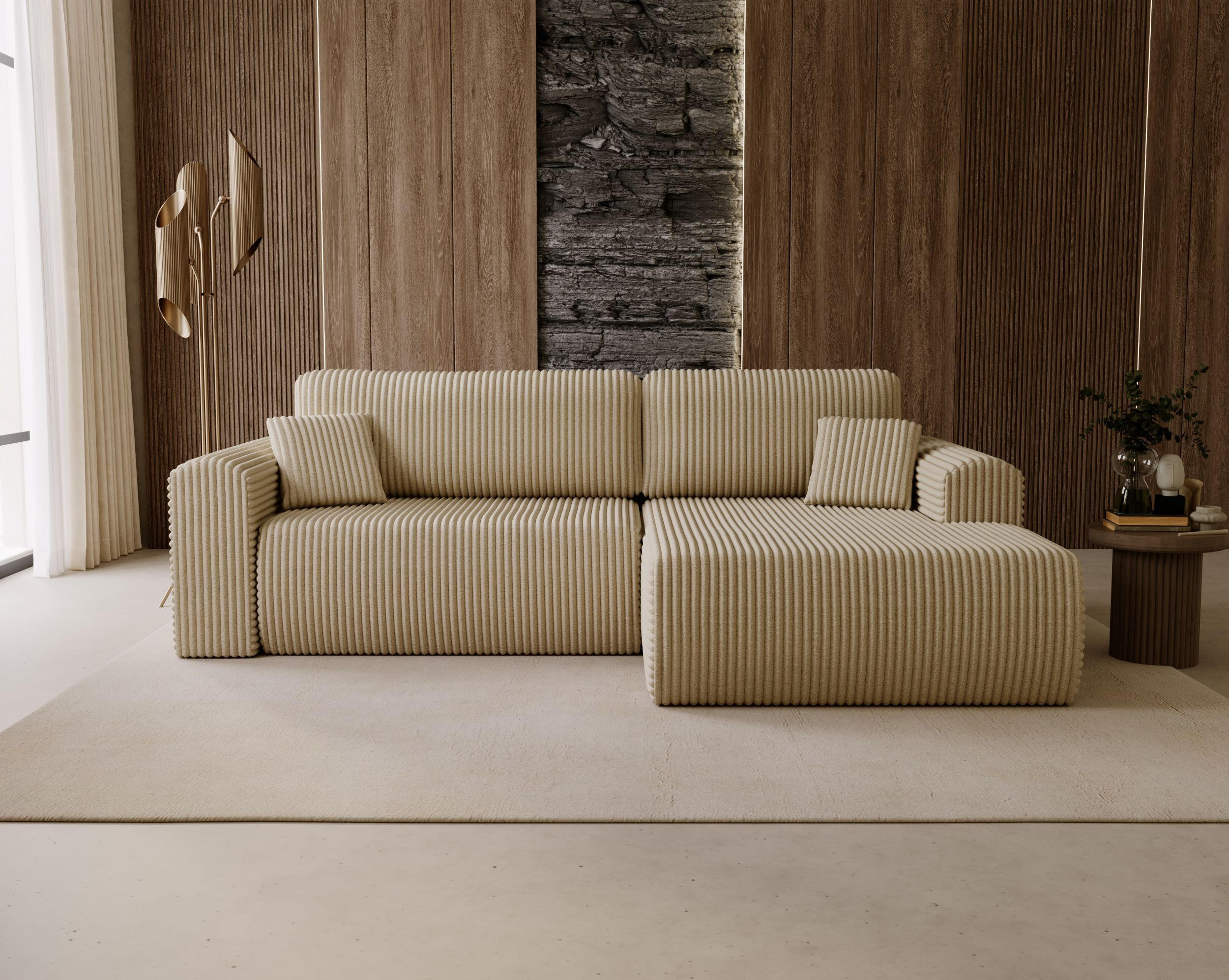 ECKSOFA Linea Creme, Sofa mit Schlaffunktion, rechte seite - Creme, Holzwerkstoff/Textil (257/177cm) - Bettso