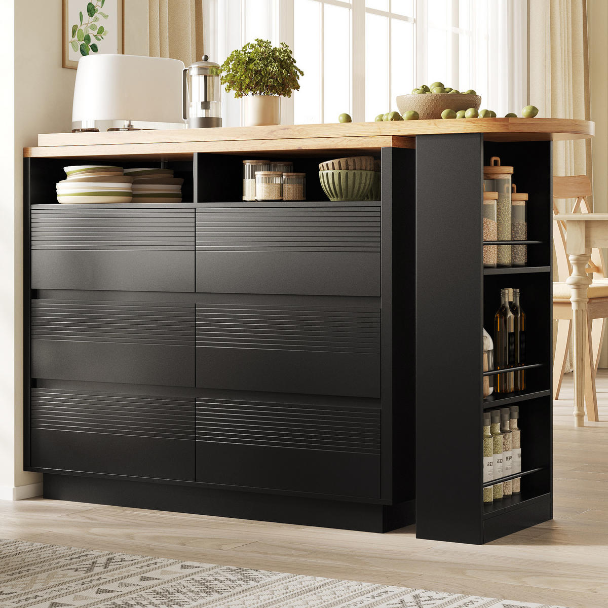 BARTISCH Ausziehbar 137-215cm 6 Schubladen Stauraum - Schwarz, Holzwerkstoff (39/137/102.3cm) - FLIEKS