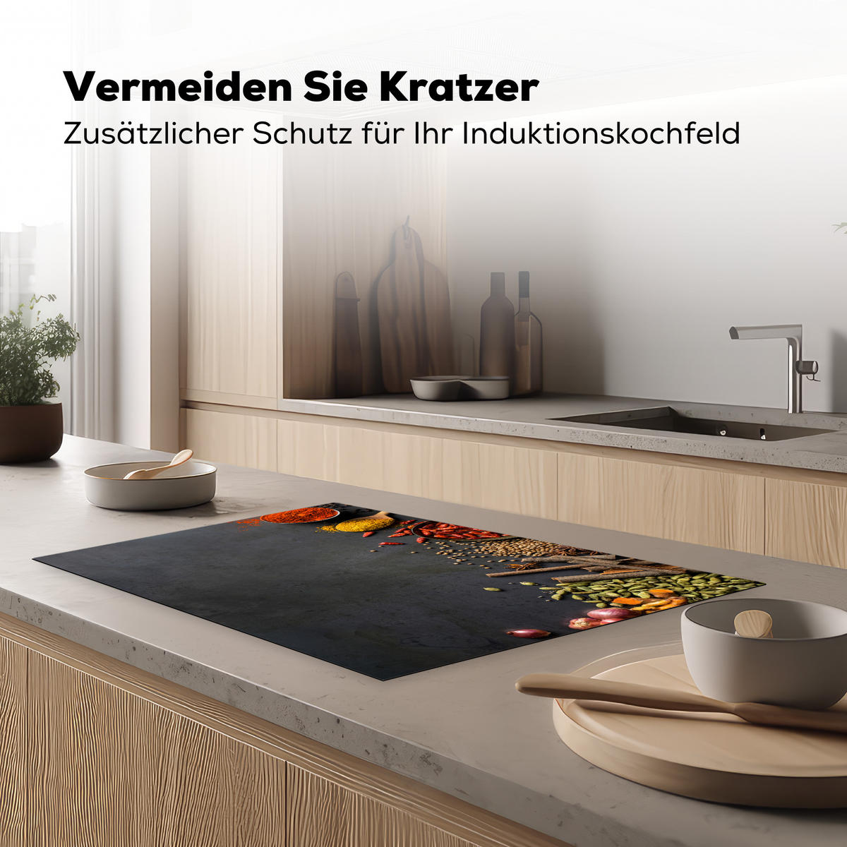 HERDABDECKPLATTE Kräuter - Lebensmittel - Gewürze - Schwarz - Paprika - Zimt 80x52 cm - Currygelb, Kunststoff (80.2/52.2/0.2cm) - MuchoWow