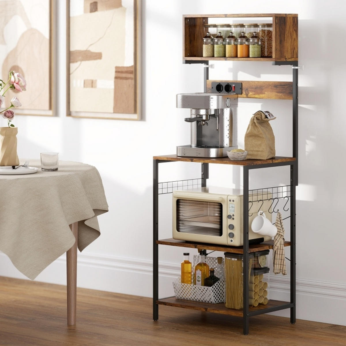 KUECHENREGAL mit Steckdosen 60 x 42 x 153 cm Rustic Brown - Braun, Holz (42/153/60cm) - Beauniv