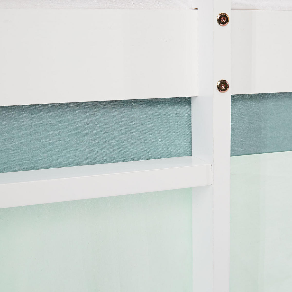 HOCHBETT 90/200 cm in weiß mit Bettvorhang + Tunnel in Mint - Weiß/Mintgrün, Holz - Homestyle4u