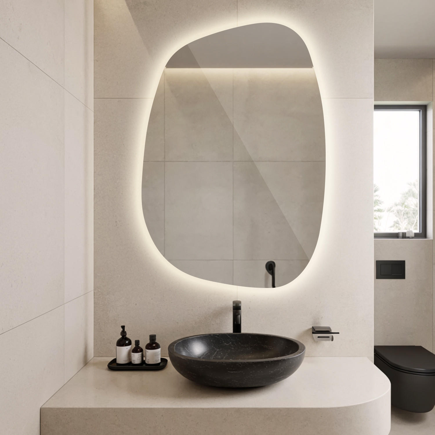 LED SPIEGEL 78,5 x 57 cm Unregelmäßige Form Warmweiß 3000K - Transparent, Glas (78.5/57/0.4cm) - TULUP