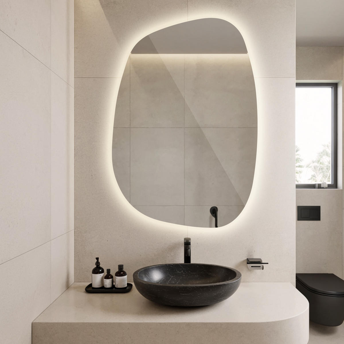 LED SPIEGEL 90,9 x 66 cm Unregelmäßige Form Warmweiß 3000K - Transparent, Glas (90.9/66/0.4cm) - TULUP