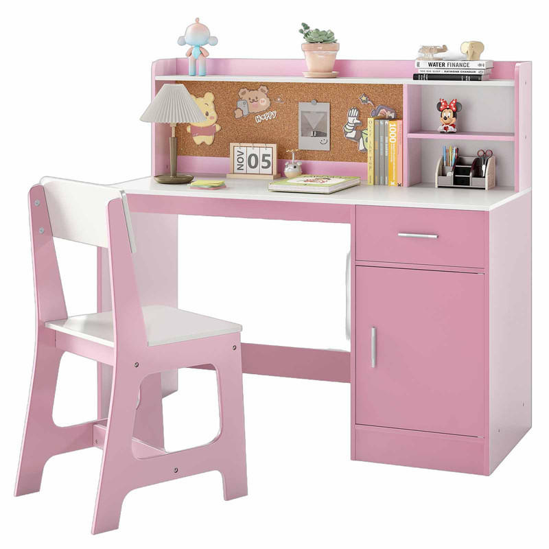Costway Kinderschreibtischset Pink 109.5x100.5x48 cm