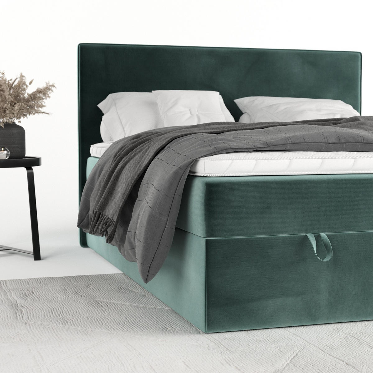 BOXBETT Velma 160/200 cm Türkis im Kronos Stoff - Türkis/Schwarz, Holz/Holzwerkstoff (160/200cm) - AltaBeds