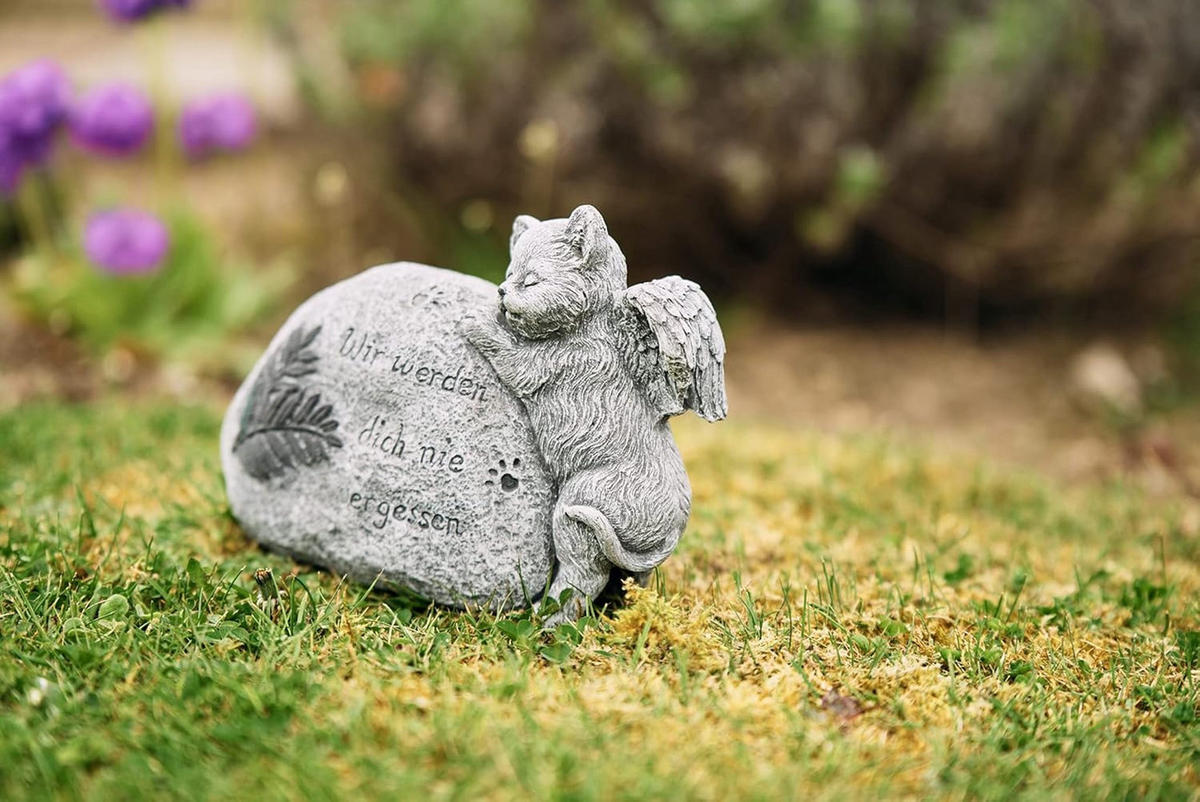 STEINFIGUR Grabschmuck Katze Wir Werden Dich nie vergessen frostfest - Grau, Stein (15/8/18cm) - stoneandstyle