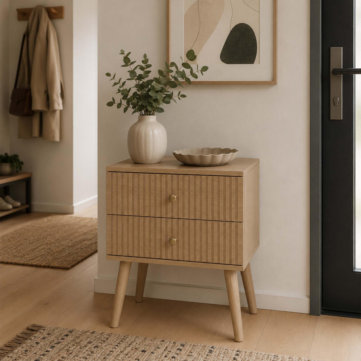 KOMODA Přírodní 2 zásuvky MDF borovice 50x35x30 cm - světle hnědá, dřevo/kompozitní dřevo (35/50/30cm) - Relaxdays