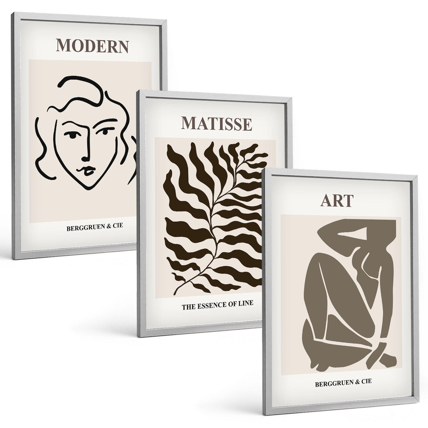 BILDER SET 3er Set - 40x60 cm Silberner Rahmen - Stilvolle Grafiken, Linien, Zeichen - Silberfarben, Kunststoff (40/60cm) - TULUP