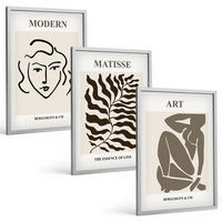 BILDER SET 3er Set - 40x60 cm Silberner Rahmen - Stilvolle Grafiken, Linien, Zeichen - Silberfarben, Kunststoff (40/60cm) - TULUP