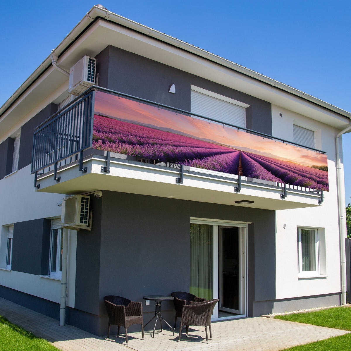 BALKON-SICHTSCHUTZ Lavendelfeld - Sonnenuntergang - Lila - Blumen - Violett, Kunststoff (500/100cm) - MuchoWow