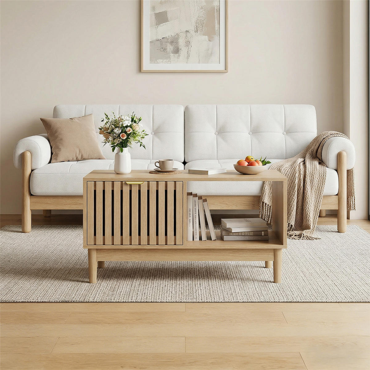 COUCHTISCH 80 cm Schublade Eiche Massivholz - Naturfarben, Holz (80/50/45cm) - Kaket