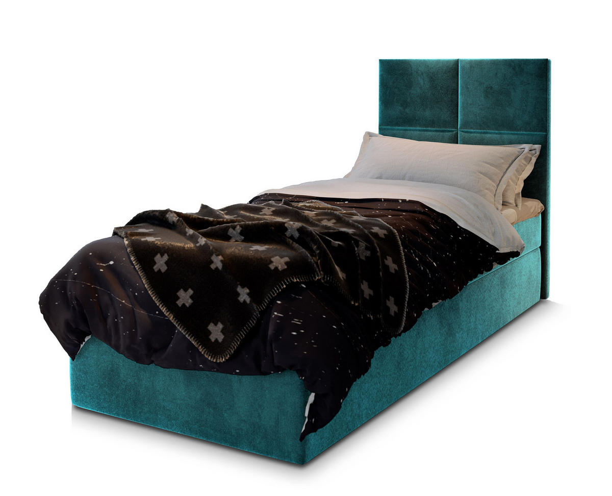 POSTEL BOXSPRING LENA 90x200 cm, s matrací a úložným prostorem, petrolejová - petrolejová, kompozitní dřevo/textil (90/200cm) - MASSENO