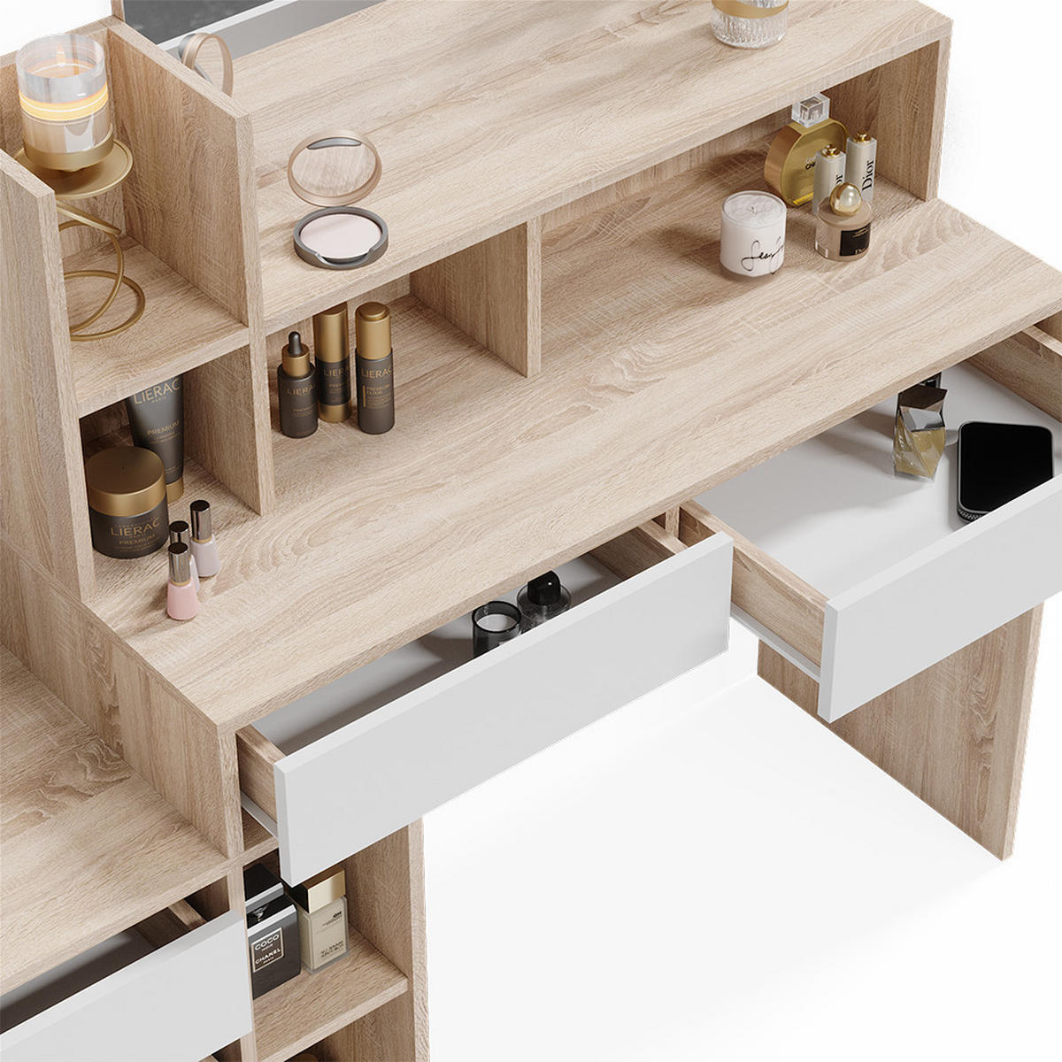 SCHMINKTISCH Anja Weiß/Sonoma 139.8 cm - Weiß/Sonoma Eiche, Holzwerkstoff (139.8/115/40cm) - Vicco