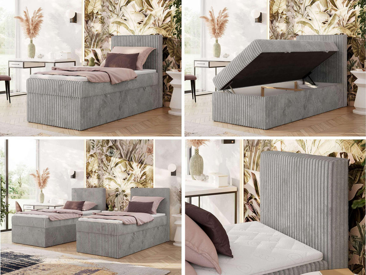 BOXBETT TILIANO 90/200 - Hellgrau Cord - H3 - Rechts - Hellgrau, Textil (90/200cm) - MKS