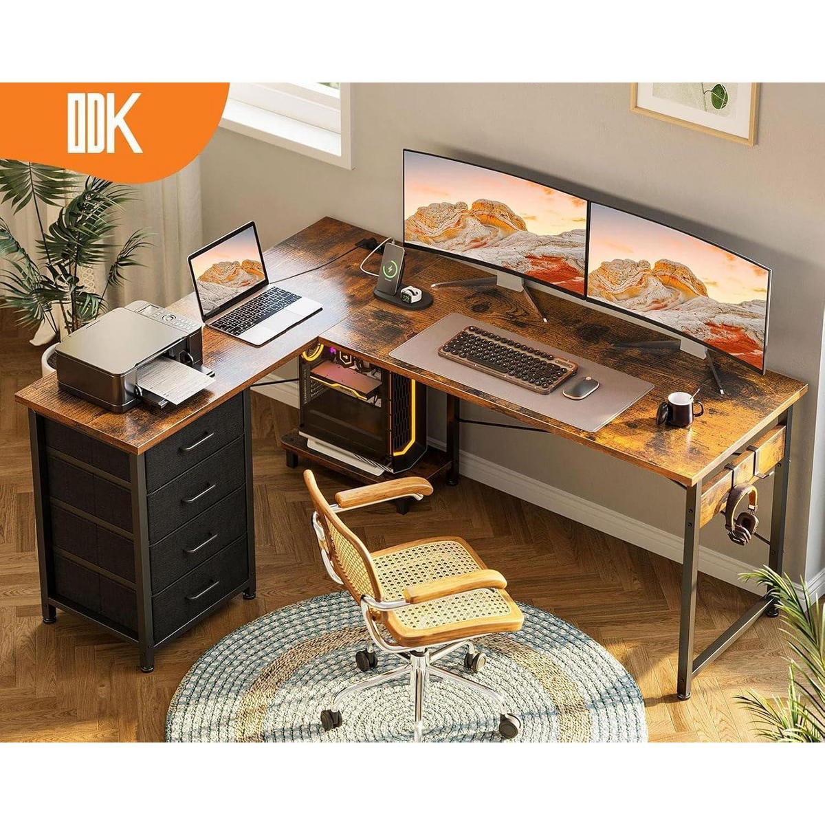 ECKSCHREIBTISCH mit Steckdose und USB-Anschluss 135 x 100 cm Vintage-braun - Braun, Holzwerkstoff (100/135/75.7cm)