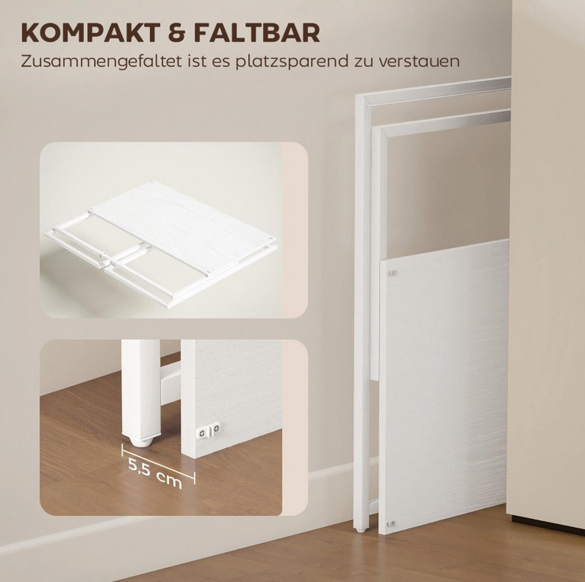 SCHREIBTISCH klappbar 100 x 48 cm Holzoptik Weiß - Weiß, Holz (100/48/87.5cm) - Meubliv