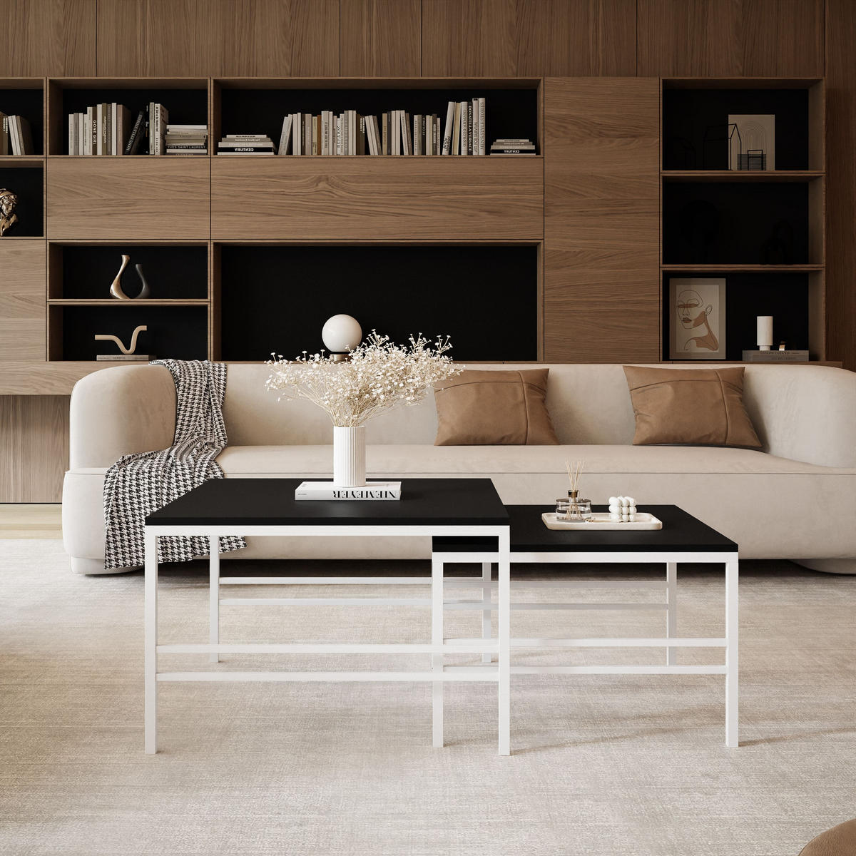 COUCHTISCH Schwarze matte Weiße Rahmen - Schwarz/Weiß, Holzwerkstoff (70/70/46cm) - Idohome
