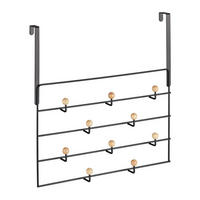 TÜRGARDEROBE Schwarz Natur 10 Haken - Schwarz, Holz/Metall (46/47.5/9cm) - Relaxdays