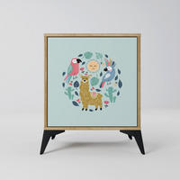 SIDEBOARD COLORFUL ALPACAS, Eichefarben, 57,5x42x70,5 cm, Schwarze Metall-Sternfüße - Eichefarben/Multicolor, Holzwerkstoff/Metall (57.5/70.5/42cm) - SpaceRebels