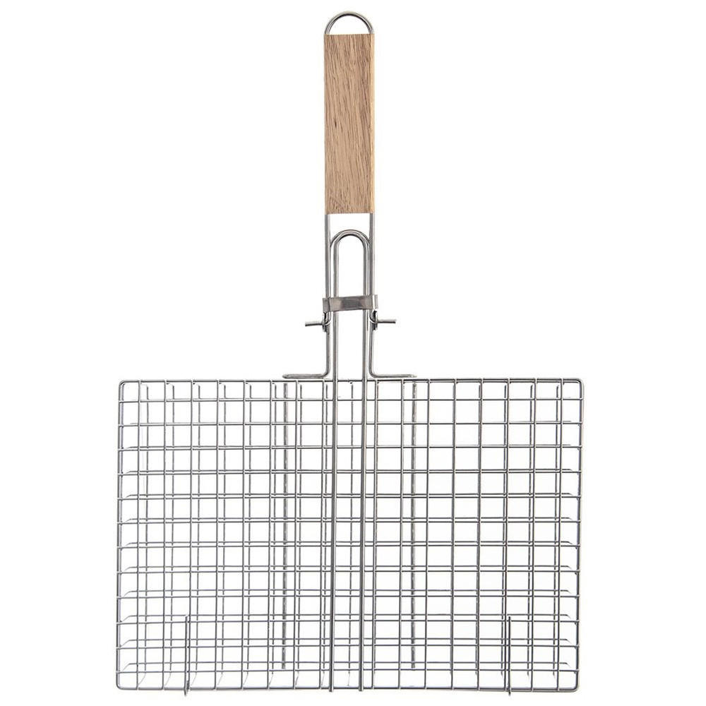 GRILLKORB verschließbar Holzgriff 49 cm Silberfarben - Silberfarben, Metall (32/4/49cm) - Orion 