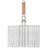 GRILLKORB verschließbar Holzgriff 49 cm Silberfarben - Silberfarben, Metall (32/4/49cm) - Orion 