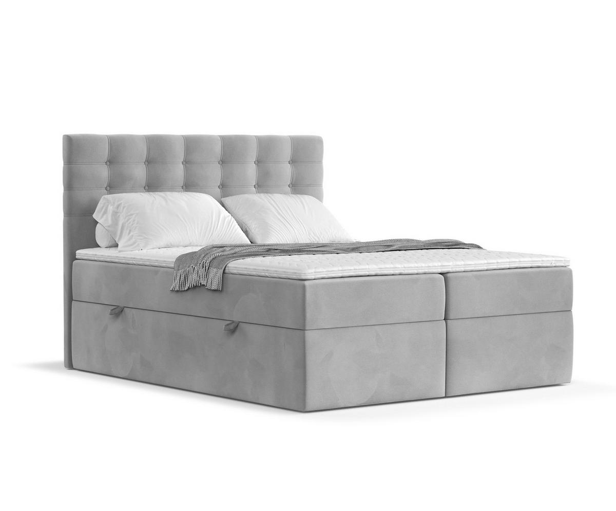 BOXBETT Sansa Grau 120/200 cm mit Taschenmatratze und Topper - Schwarz/Grau, Holz/Holzwerkstoff (120/200cm) - Maison de Reve